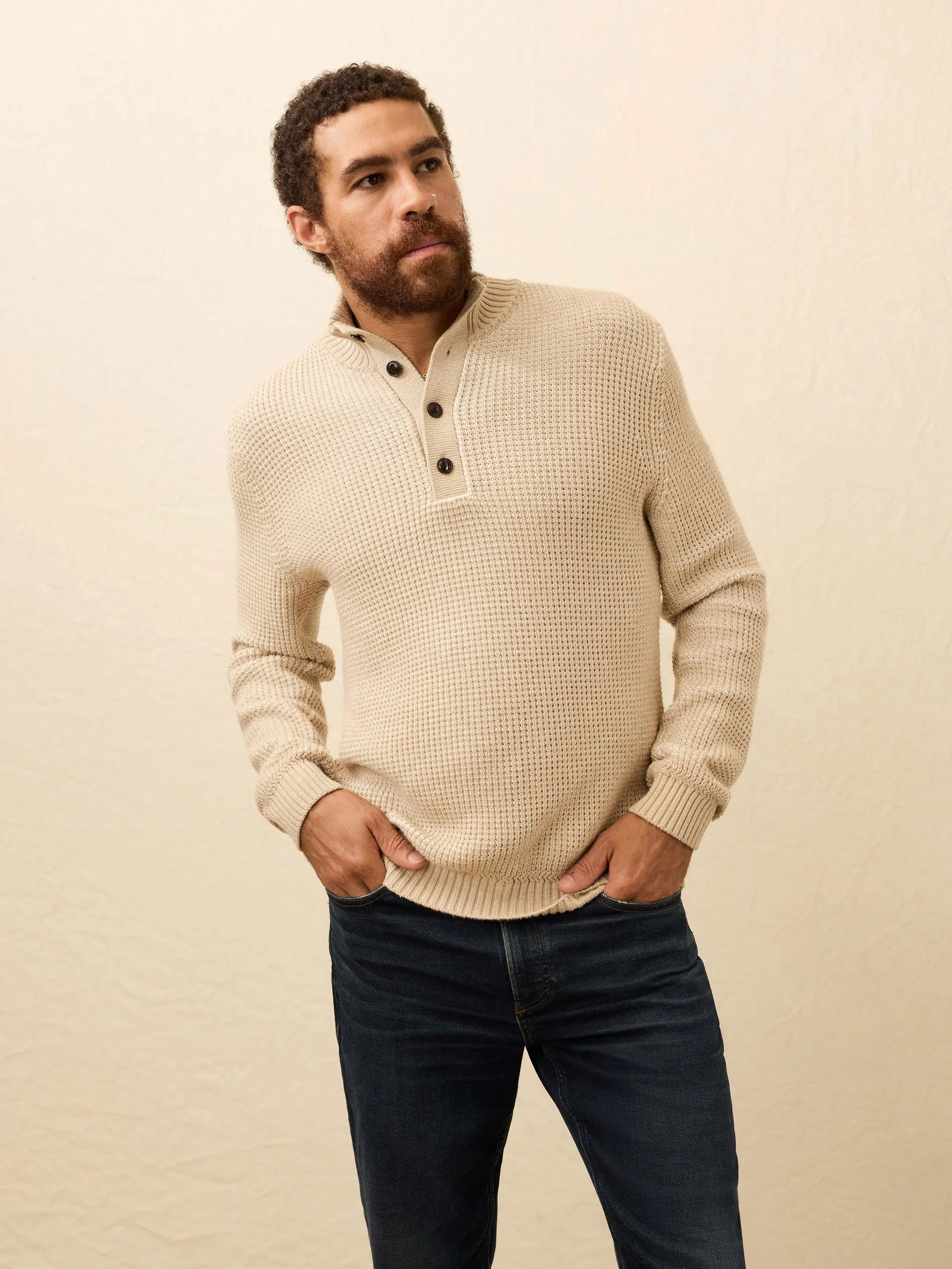 Quarter Button Sweater - Alpine Khaki | Faherty