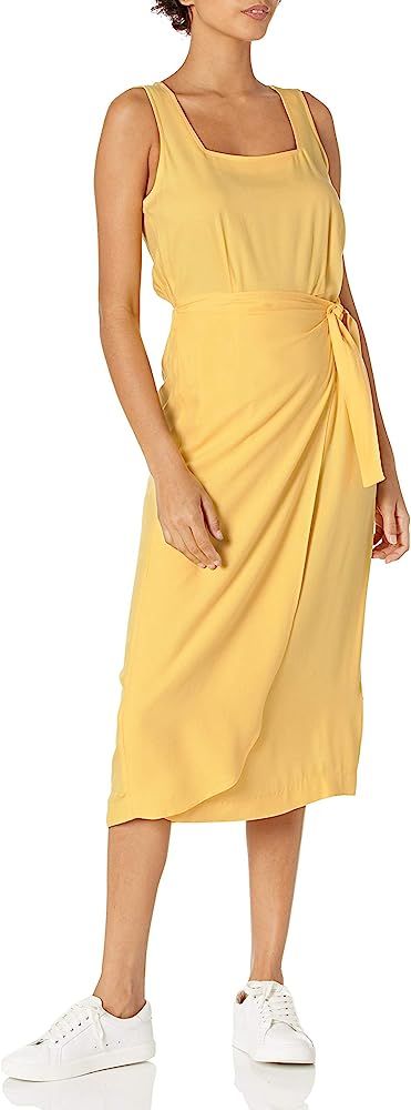 Amazon.com: Amazon Brand - Goodthreads Women's Faux Wrap Fluid Twill Dress, Snapdragon Yellow, X-... | Amazon (US)