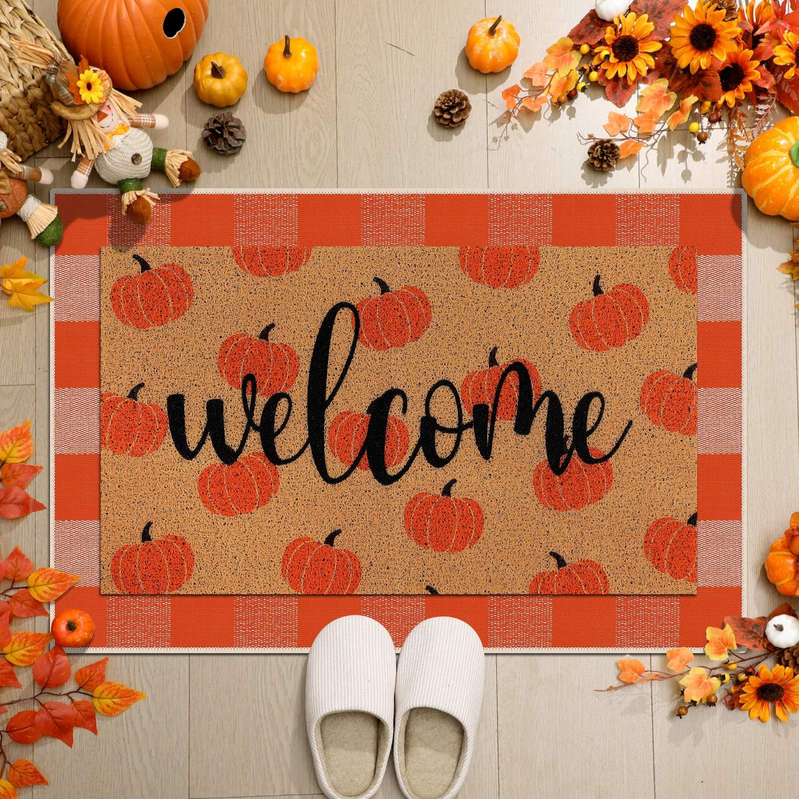 2 Pcs Fall Doormat Pumpkin Welcome Door Mat Outdoor Autumn Non Slip Coir Front Door Mat Orange an... | Amazon (US)