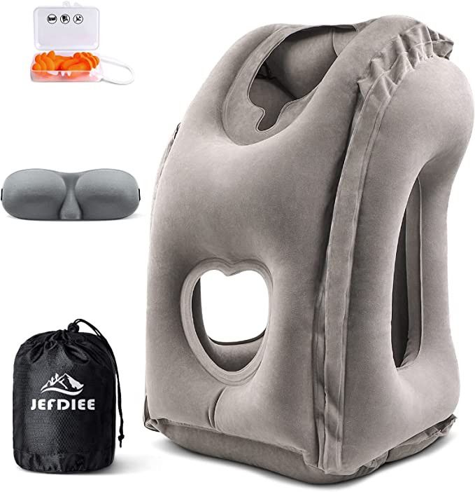 JefDiee Inflatable Travel Pillow, Airplane Neck Pillow Comfortably Supports Head and Chin for Air... | Amazon (US)