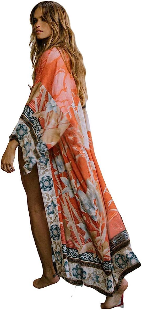 Women Cardigan with Belt Beach Blouse Long Beach Kimono Robe Cover ups lace up Loose Kimono Duste... | Amazon (US)