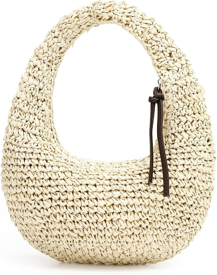 Herald Crescent Straw Handmade Shoulder Handbag for Women, Summer Beach Hobo Raffia Woven Underar... | Amazon (US)