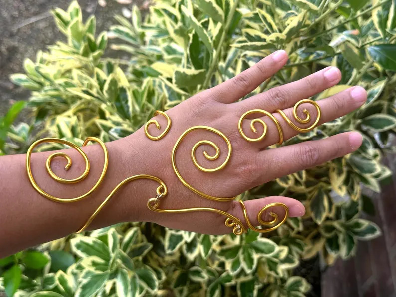 Gorgeous* Song of Sun hand golden swirl hand cuff rings costume  cosplay Halloween costume | Etsy (Global)