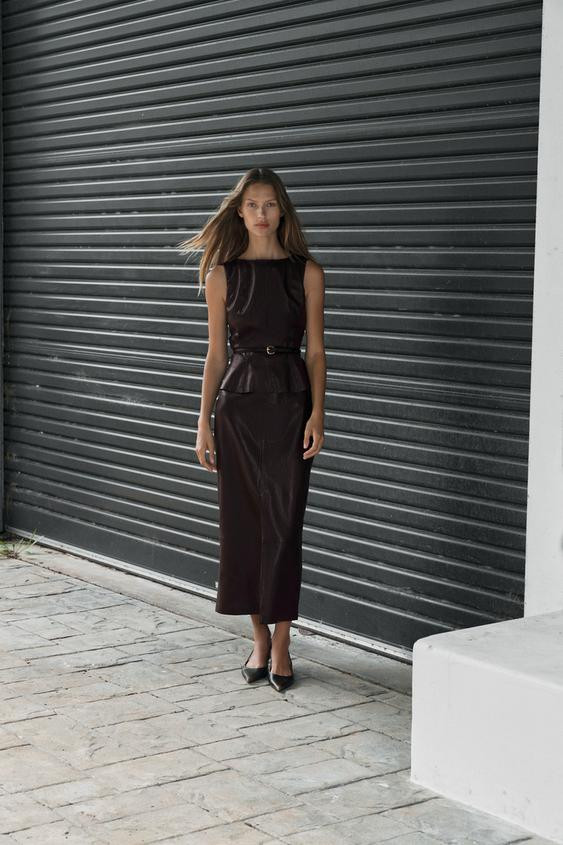 FAUX LEATHER BELTED TOP | Zara US