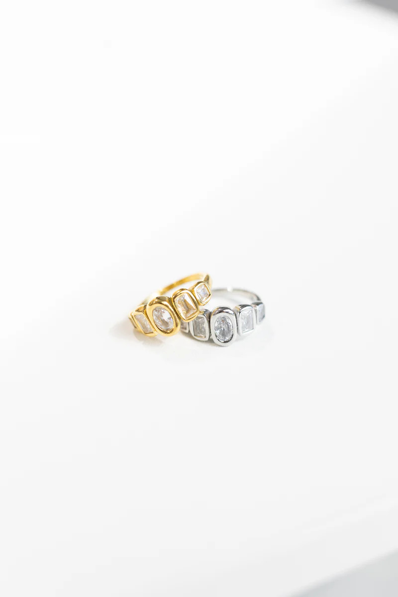 Rowan Multi Crystal Half Eternity Bezel Ring - Beljoy Jewelry | BÉLJOY