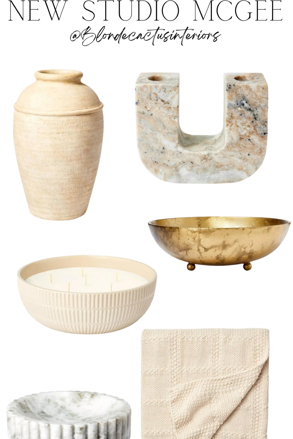 New studio McGee 
Vase, candle holder, gold bowl, blanket and marble dish 

#LTKsalealert #LTKHoliday #LTKhome