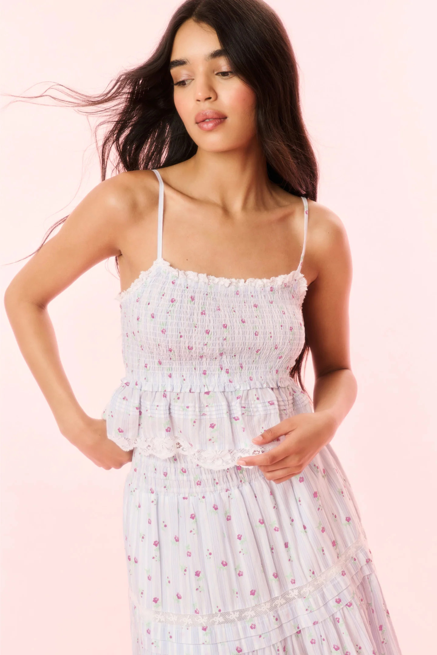 Marzenia Smocked Striped Floral Top | LoveShackFancy