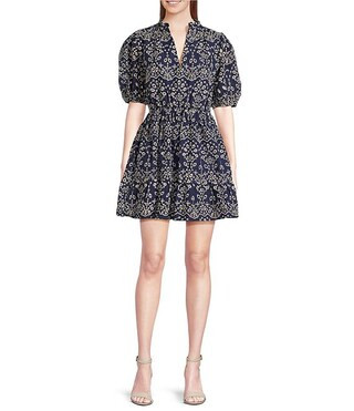 Sugarlips Rosie Eyelet Floral Split V-Neck Short Sleeve Mini A-Line Dress | Dillard's | Dillard's