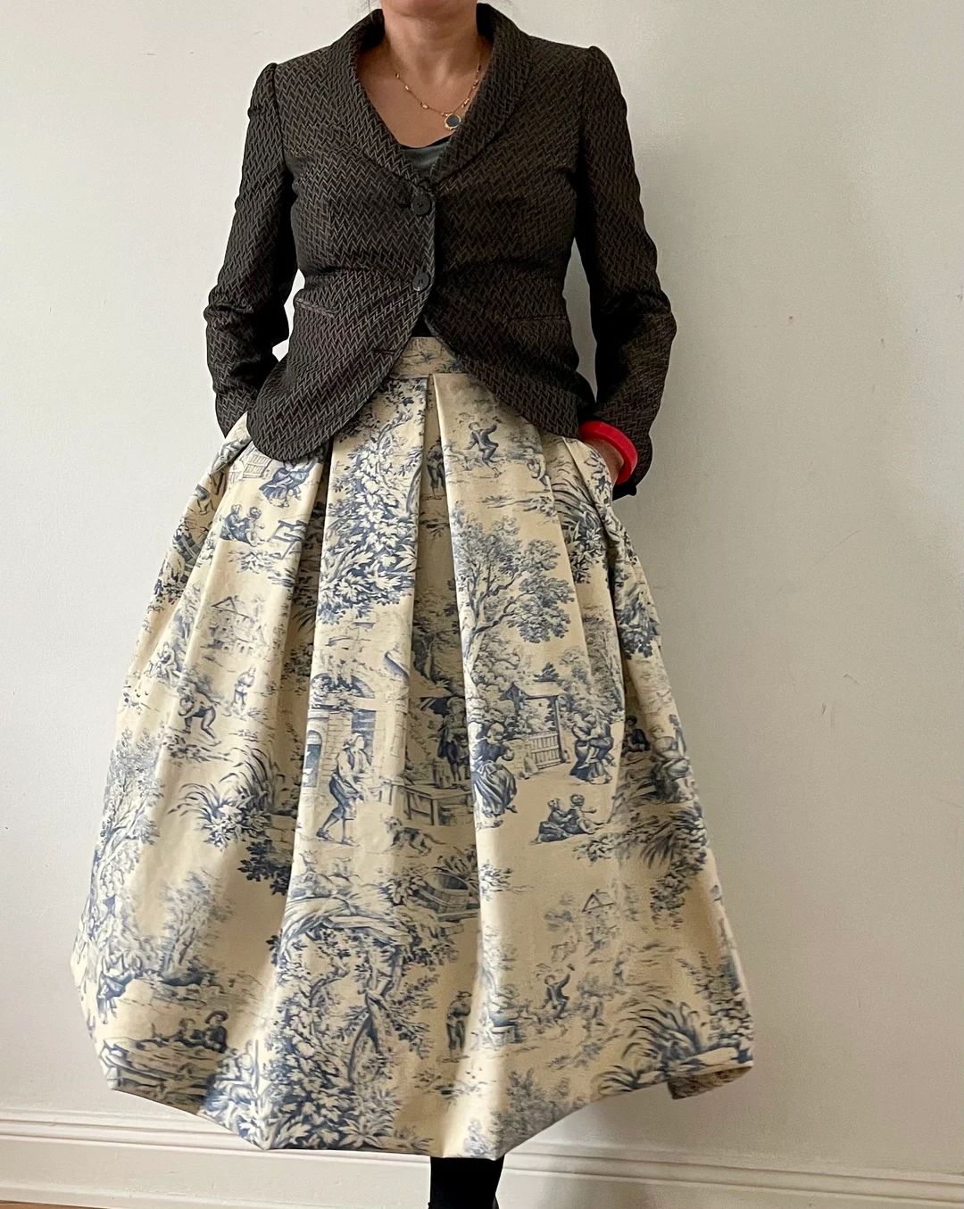 Pleated Skirt With Pockets Toile De Jouy - Etsy | Etsy (US)