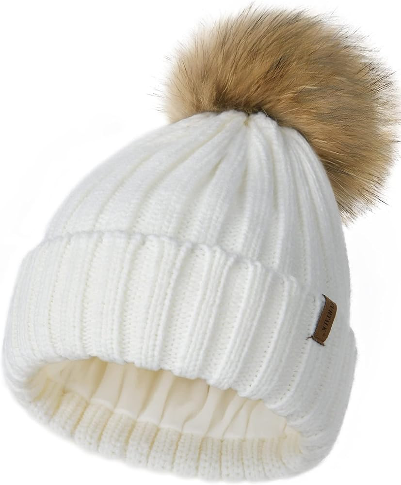 FURTALK Womens Winter Beanie Hat Fleece Lined Faux Fur Pom Pom Knitted Warm Beanie for Women | Amazon (US)