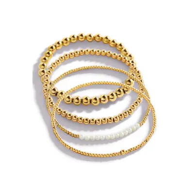 Mint & Lily Everyday Pearl Bracelet Stacking Set in 18K Gold Plated at Nordstrom | Nordstrom