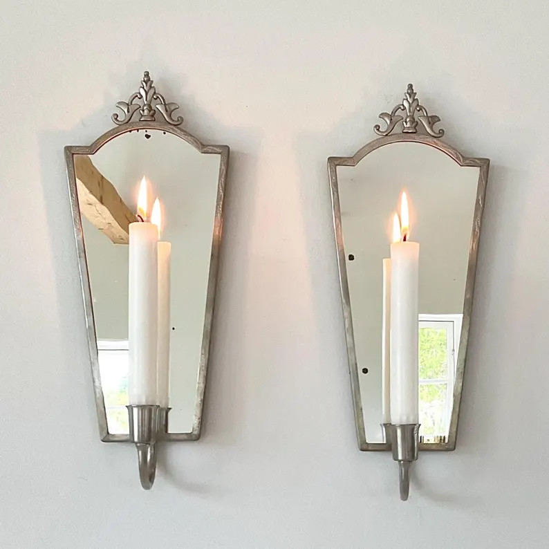 Celestin Andersson Swedish Grace Pewter Mirror Wall Sconces Pair CELA Stockholm 1930s Vintage | Etsy (Global)