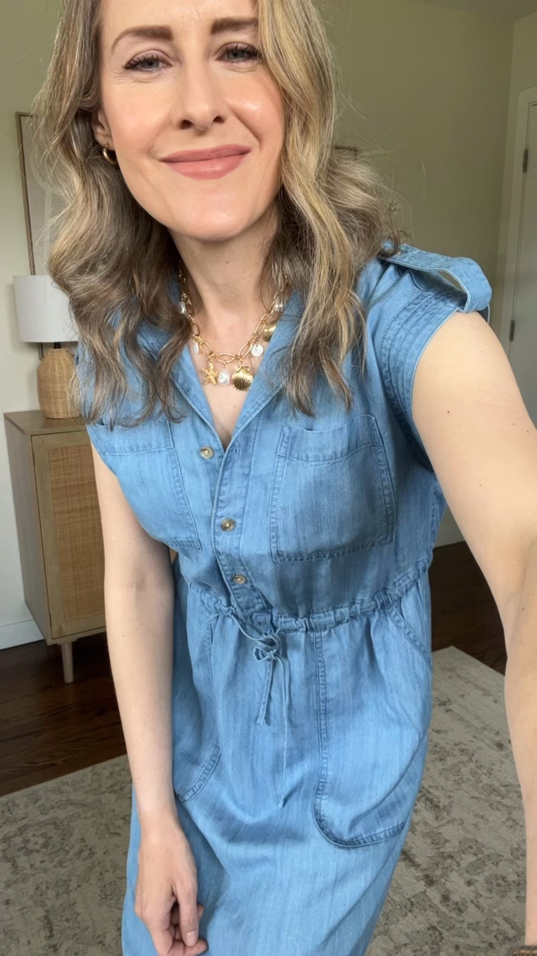 Great little Walmart dress! The denim blue color that I’m wearing is Lyocell. All other colors are cotton. Fits true to size, I’m in a small. Functional buttons, tie waist, pockets, adjustable tie and elastic at the waist. Cute with sandals or sneakers. #walmartfind #walmartfashion teacher outfit mom style 

#LTKFindsUnder50 #LTKStyleTip #LTKOver40