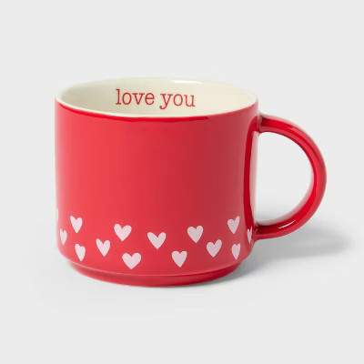 14oz Stoneware Love you Hearts Stacking Mug Red - Spritz™ | Target