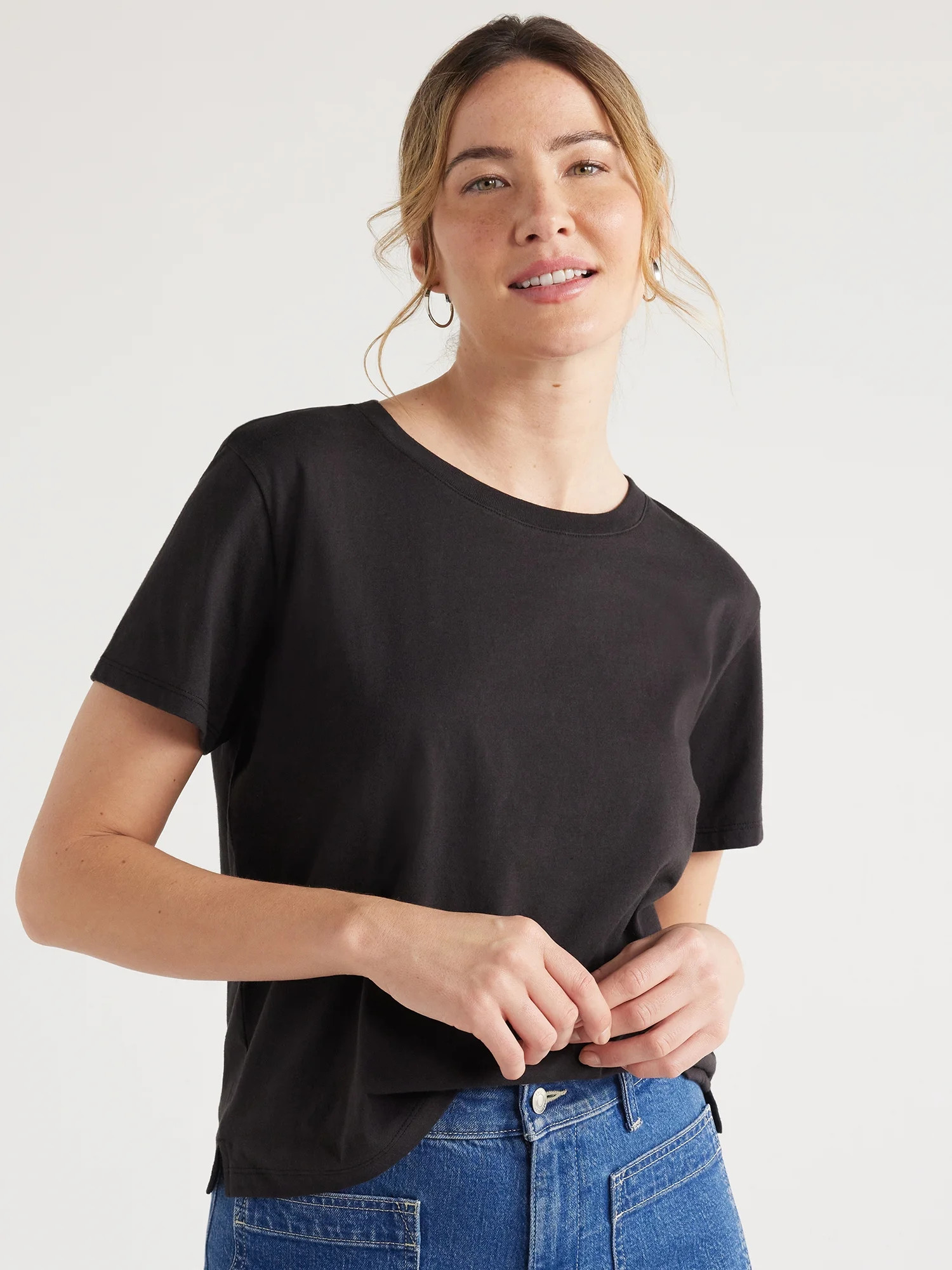 Free Assembly Women's Cotton Cropped Boxy Tee with Short Sleeves, Sizes XS-XXL | Walmart (US)