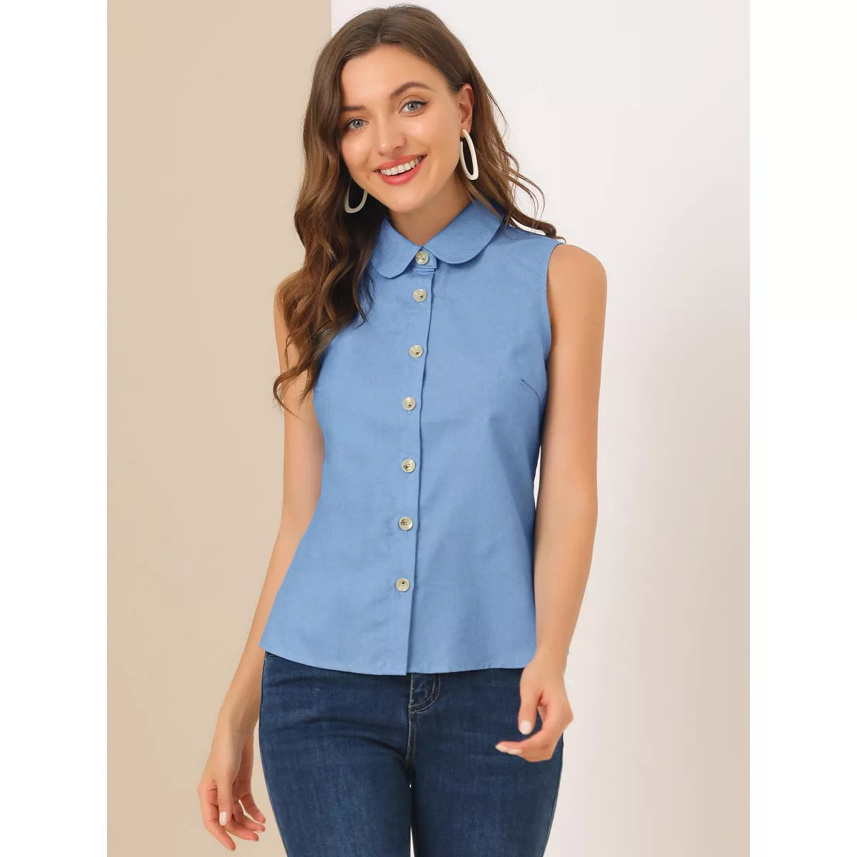 INSPIRE CHIC Women's Casual Sleeveless Button Down Peter Pan Collar Chambray Shirt | Target