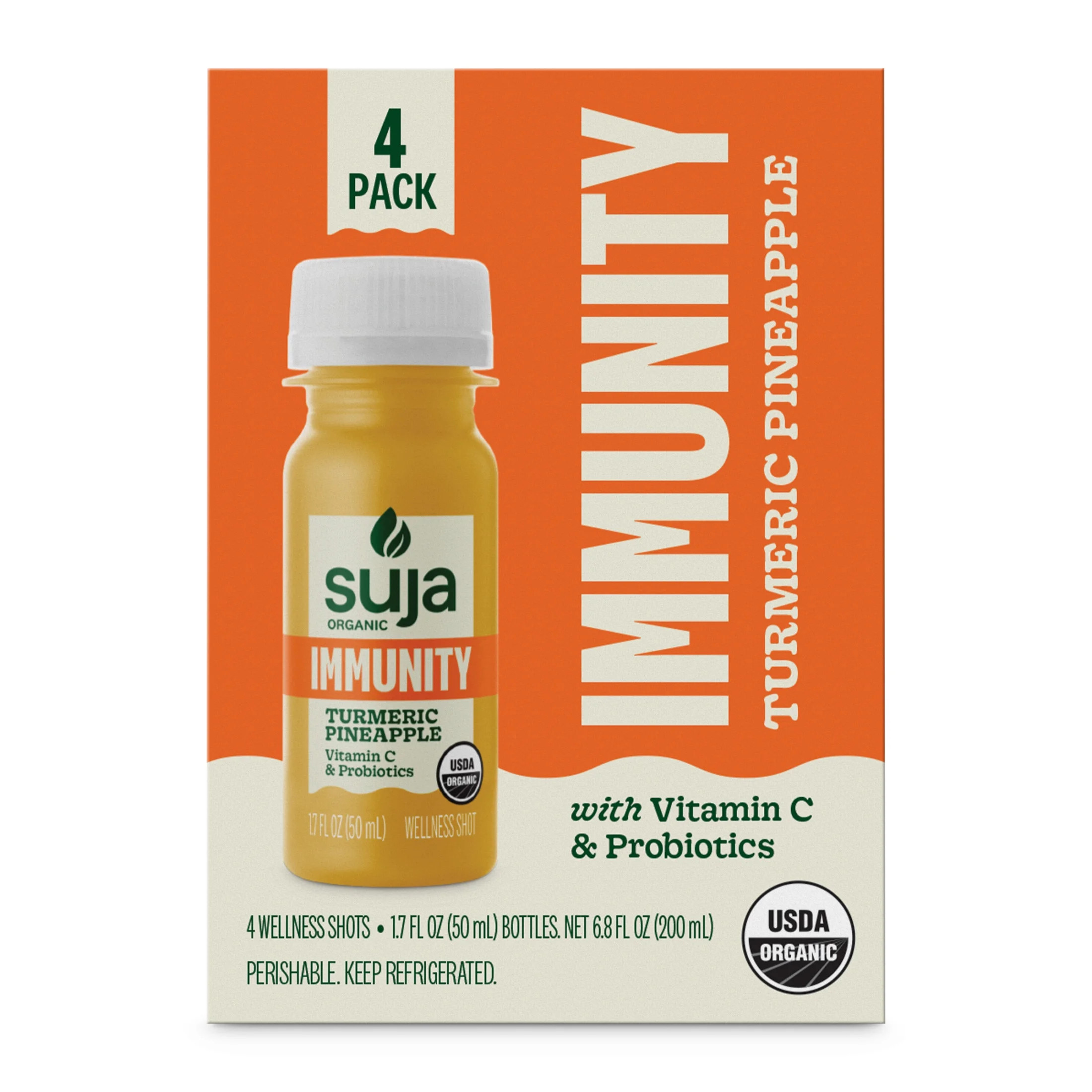 Suja Organic Immunity Turmeric Pineapple Wellness Shots, 1.7 fl oz Bottle, 4-Pack | Walmart (US)
