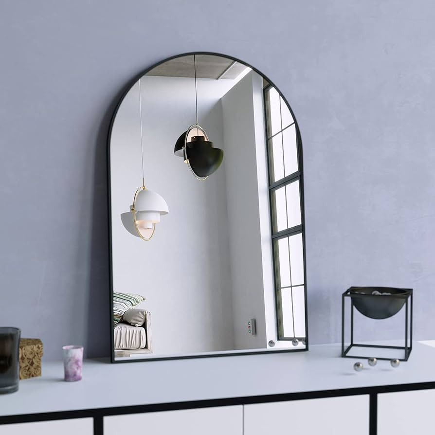 BEAUTYPEAK 24"x36" Arch Bathroom Mirror, Wall Mounted Mirror, Black Vanity Wall Mirror w/Metal Fr... | Amazon (US)