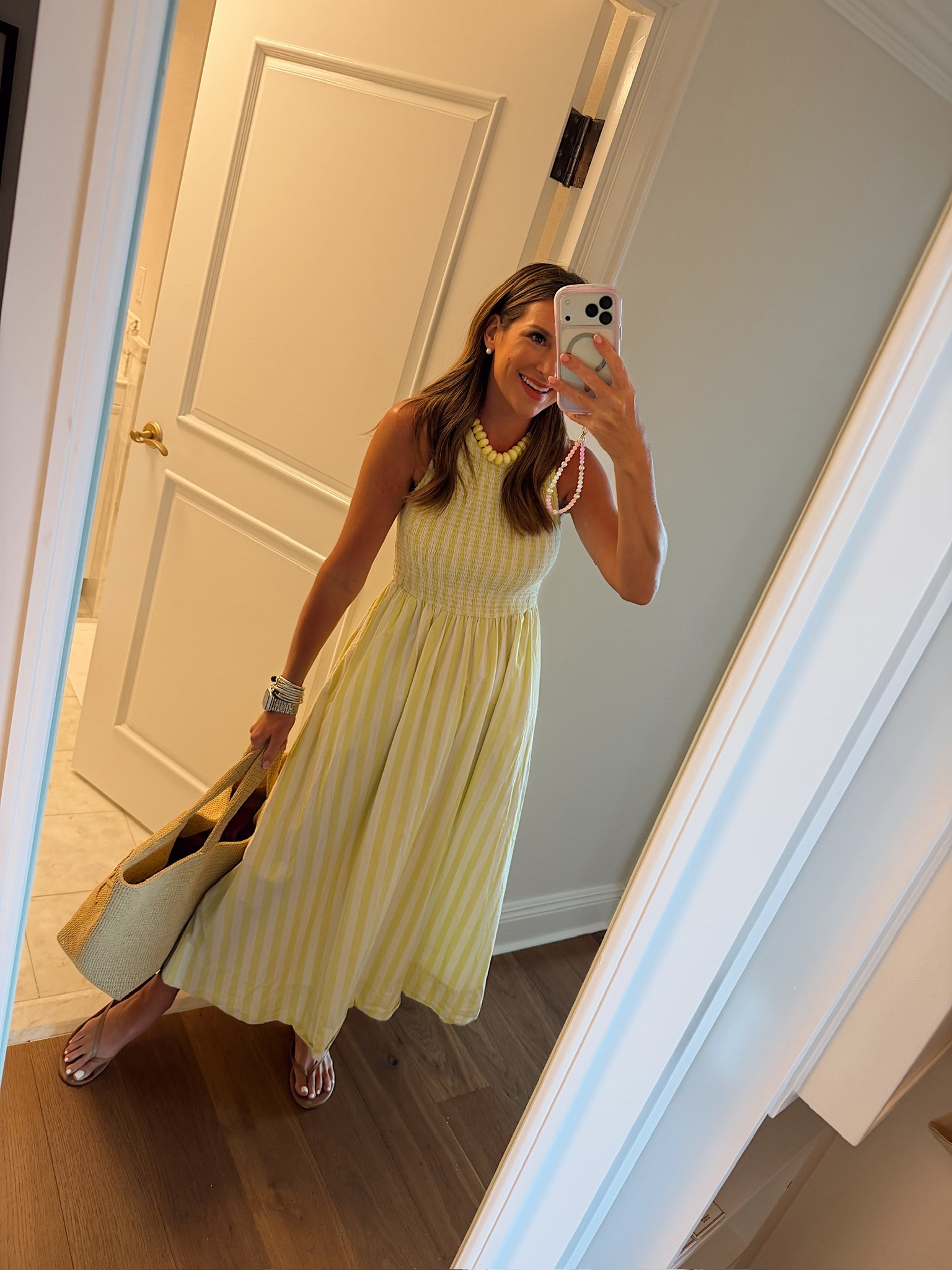 In a small dress, necklace, sandals, tote and accessories- fits tts.

#LTKootd #LTKgrwm #LTKSeasonal