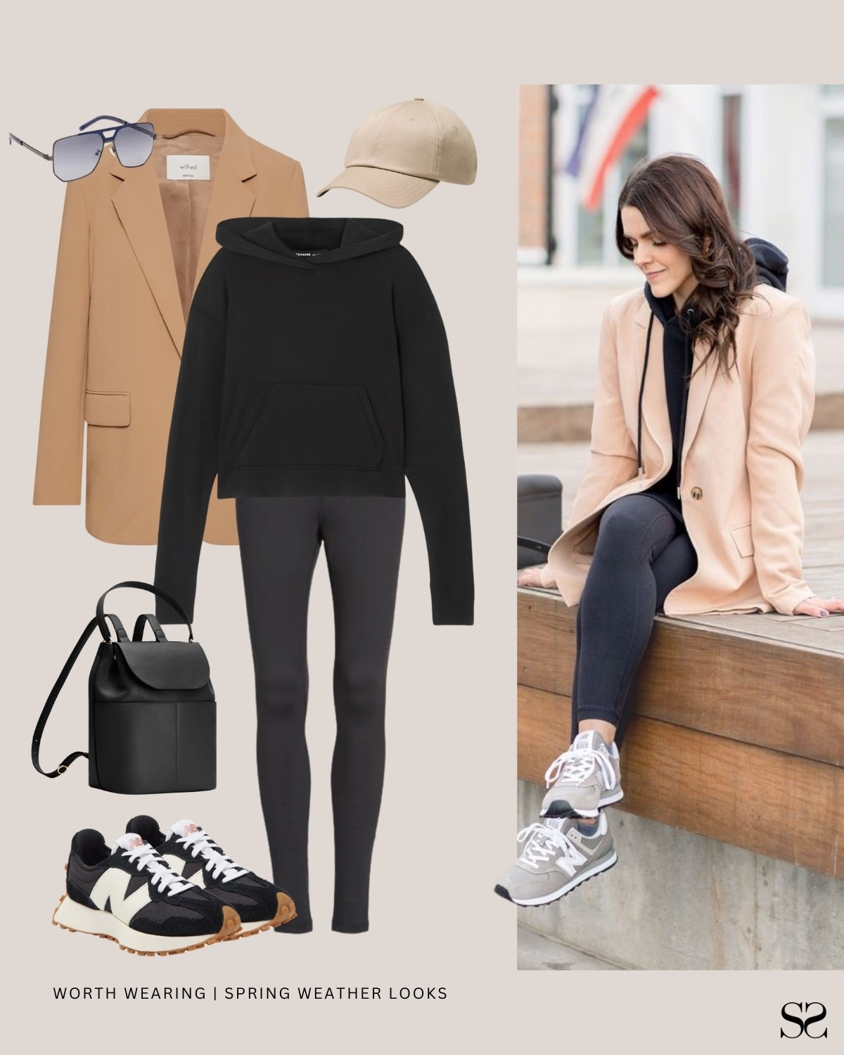 Outfit ideas when spring weather can’t make up its mind:

Save this for the Saturday morning soccer game that turns into lunch after. The hoodie and leggings are comfortable and the camel blazer gives you that extra layer for the AM temps. Keep it on or take it off.

Camel blazer, black hoodie, black leggings, black mini backpack, New Balance sneakers, baseball cap, aviator sunglasses

#LTKgrwm #LTKmomlife #LTKootd