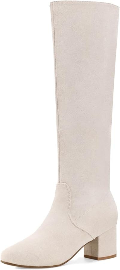 Shoe'N Tale Knee High Boots for Women Block Chunky Heel Boots with Side Zipper | Amazon (US)