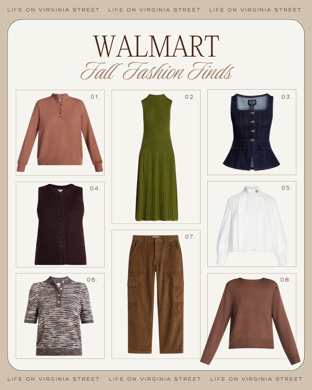 Walmart fall fashion finds 🤎

walmart fall fashion finds, walmart fall fashion, walmart fall outfits, walmart fall clothes, walmart fashion finds, walmart new arrivals, walmart fall new arrivals, affordable fall fashion, budget friendly fall fashion, fall fashion finds, fall outfit ideas, fall outfits for women, autumn outfits, fall wardrobe, fall capsule wardrobe, fall transition outfits, early fall outfits, casual fall outfit, elevated casual outfit, polished fall outfit, classic fall outfit, preppy fall outfit, everyday fall outfit, weekend fall outfit, fall work outfit, fall date night outfit, fall travel outfit, fall layering, transitional style, fall sweaters, striped sweater, crewneck sweater, cardigan, cable knit sweater, polo sweater, sweater vest, sweater jacket, fall jackets, barn jacket, utility jacket, suede jacket, faux suede jacket, denim jacket, trench coat, fall blazer, fall tops, button down shirt, striped button down, long sleeve tee, fall jeans, wide leg jeans, straight leg jeans, barrel jeans, dark wash jeans, fall trousers, wide leg trousers, pull on pants, fall skirts, midi skirt, satin midi skirt, denim skirt, fall dresses, midi dress, sweater dress, shirt dress, fall matching set, loafers, suede loafers, ballet flats, sneakers, ankle boots, knee high boots, fall shoes, suede handbag, leather look handbag, fall tote bag, fall accessories, chocolate brown outfit, burgundy outfit, oxblood accessories, camel outfit, olive green outfit, navy outfit, cream outfit, neutral fall outfit, plaid outfit, striped outfit, leopard print, suede fashion, women over 30 style, women over 40 style, mom style, modest fall outfit, classic style, modern classic style, quiet luxury style, timeless fashion, fall wardrobe staples, designer look for less, expensive looking Walmart finds, Walmart clothing finds, Walmart fashion must haves, affordable fall outfits, fall fashion 2026

#LTKgrwm #LTKootd #LTKSeasonal