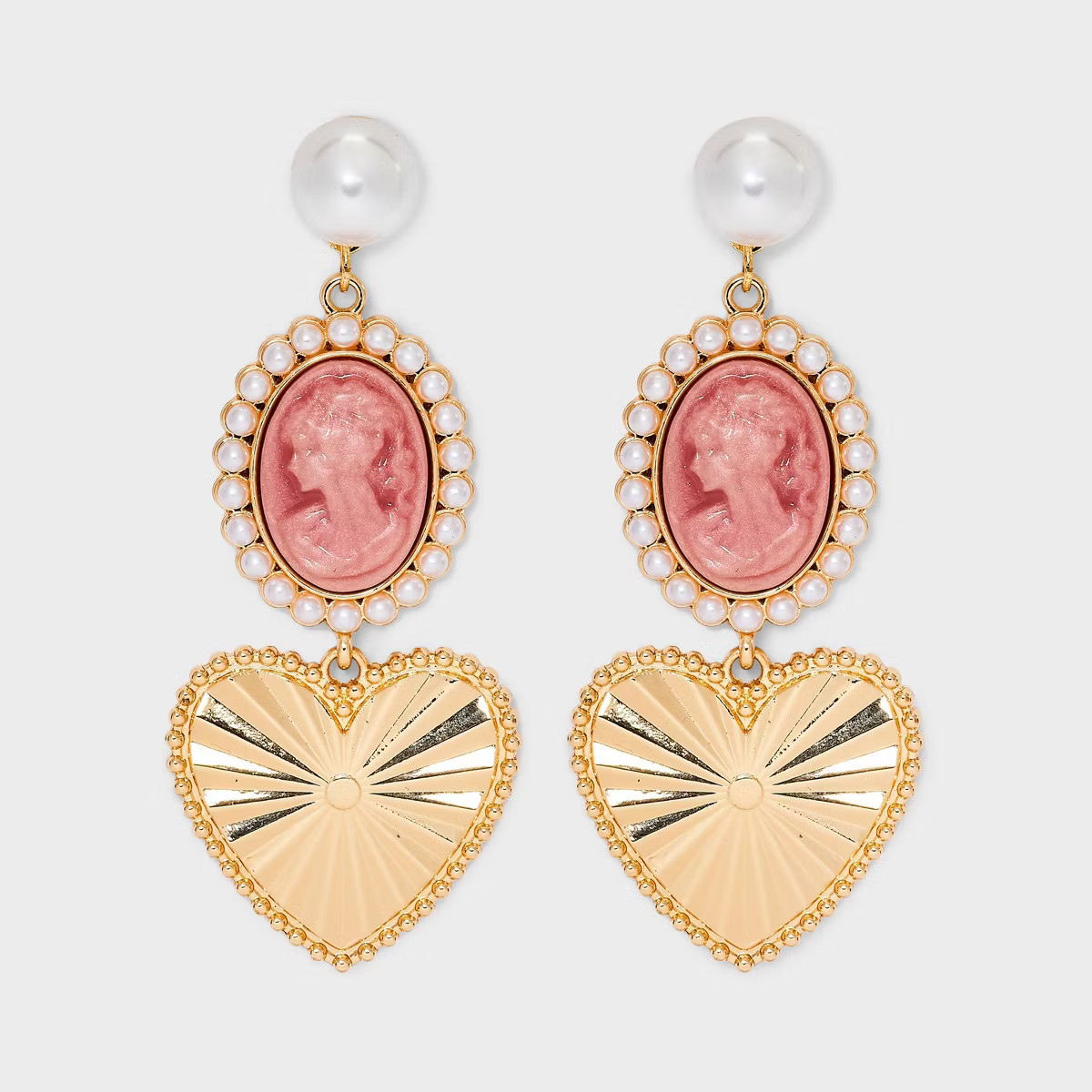 Linear Pearl Cameo Heart Drop Earrings - Wild Fable™ Gold | Target