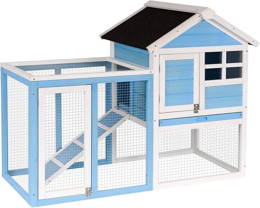 PawHut 48" Wooden Rabbit Hutch Bunny Cage with Waterproof Asphalt Roof, Fun Outdoor Run, Removabl... | Amazon (US)