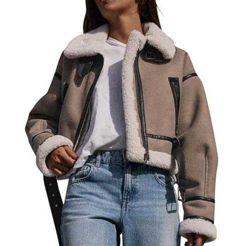 Sherpa Lined Jacket Women Fluffy Shearling Fleece Coat Winter Plus Size Lapel Zip up Outerwear Fuzzy Warm Parka Coats | Amazon (US)