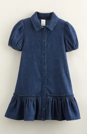 Kids' Chambray Puff Sleeve Tiered Dress | Nordstrom