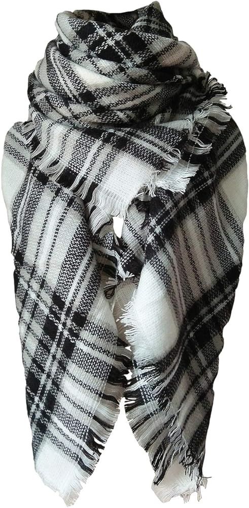 Women's Tassels Soft Plaid Tartan Scarf Winter Large Blanket Wrap Shawl | Amazon (US)