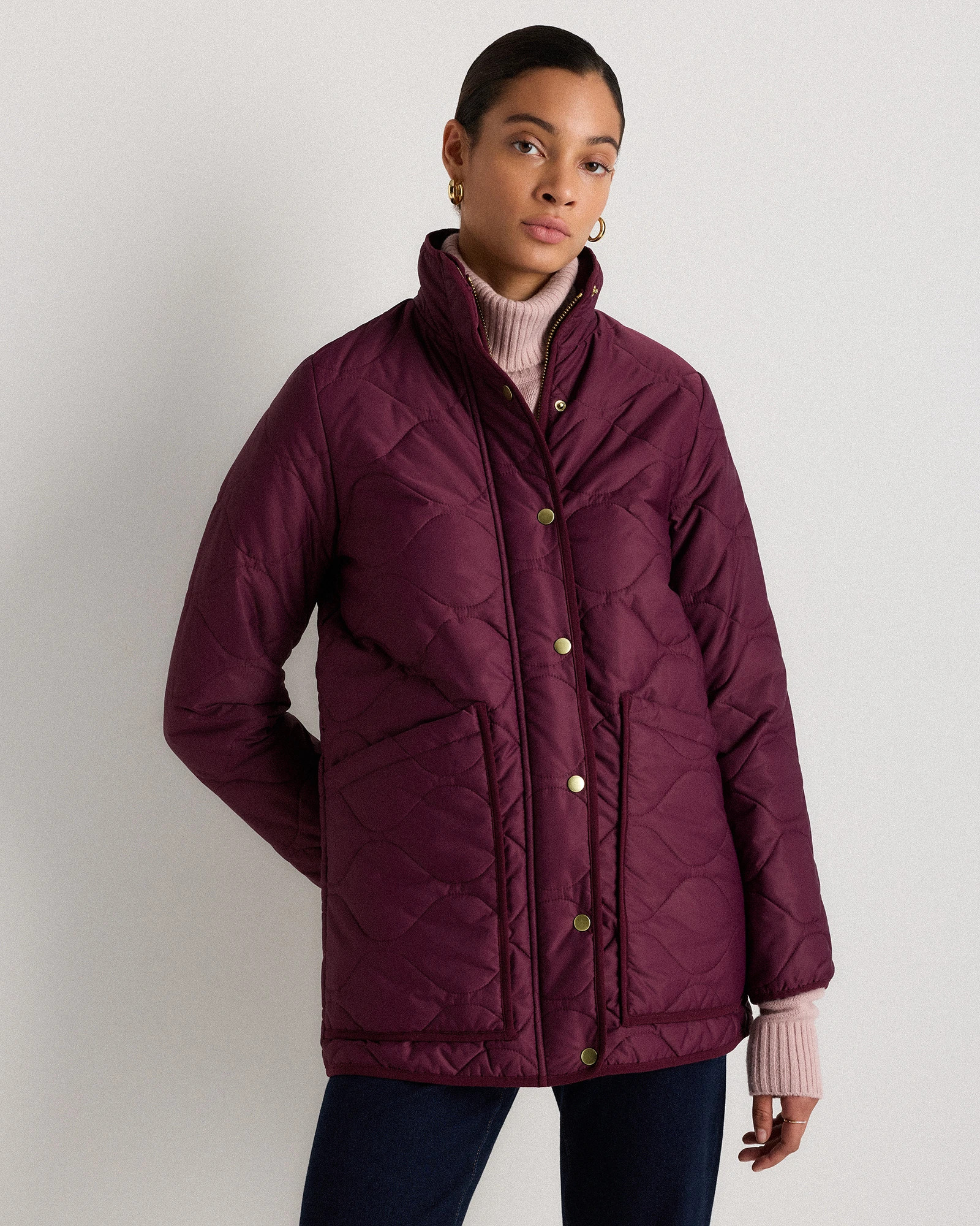 Quince | Women's Featherless Quilted Long Puffer Jacket in Black, Size Small, Nylon | Quince