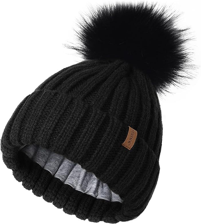 FURTALK Kids Winter Hat Toddler Knitted Pom Beanie Hat Cotton Lined Faux Fur Pom Pom Cap Baby Girls  | Amazon (US)