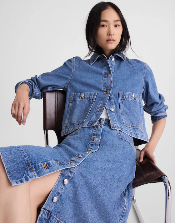 Denim Button-Front A-Line Midi Skirt | Madewell