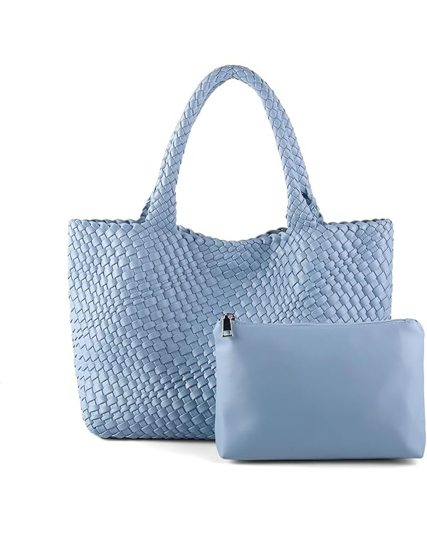 Woven Tote Bag Womens Purse Vegan Leather Shoulder Handbags Fashion Summer Beach Tote Bags Large ... | Amazon (US)