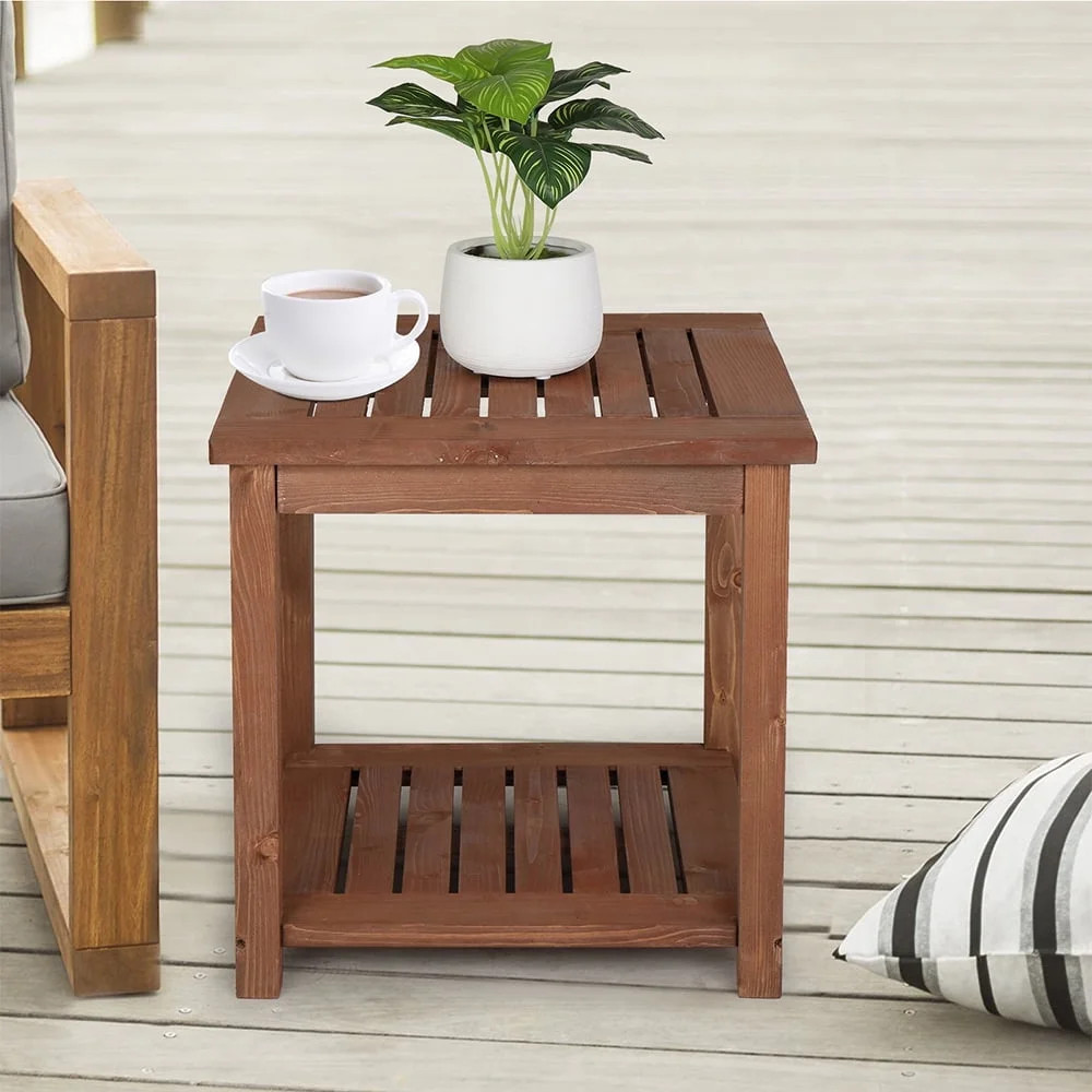 Canddidliike Outdoor Patio Acacia Wood Garden Side Table with Storage Shelf - 18x18 Inch, Natural... | Walmart (US)