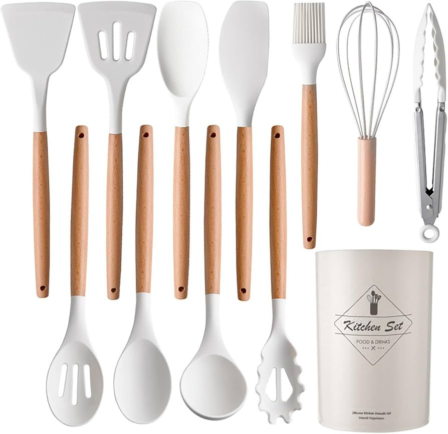 12 pcs Silicone Cooking Utensils Kitchen Utensil Set with Holder Heat Resistant Silicone Spatula ... | Amazon (US)