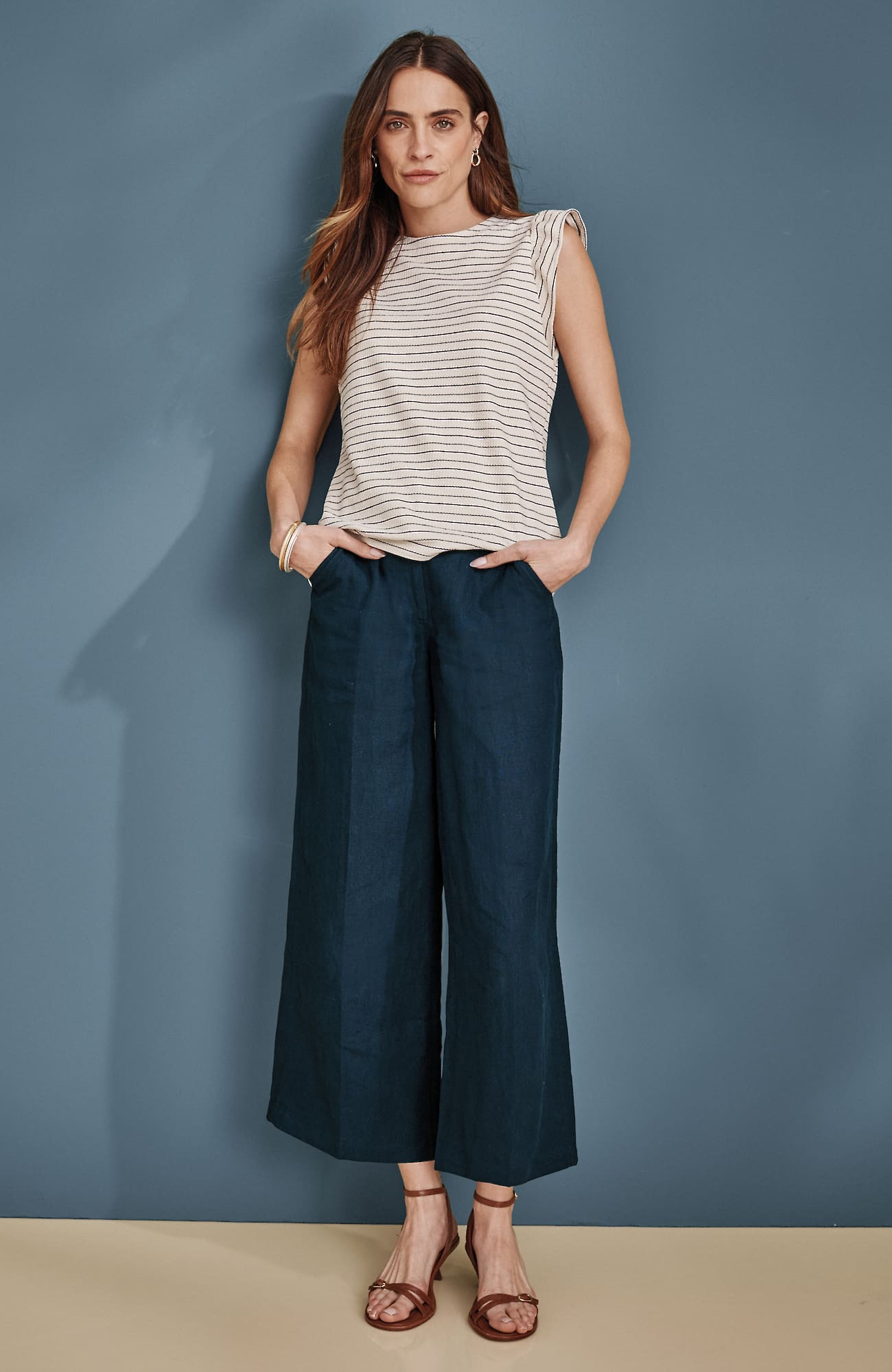 Women's Linen Wide-Leg Pants (True Navy) (Size: S) J. Jill | J. Jill