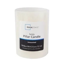 Mainstays 3 in x 4 in Single-Wick Pillar Candle, Unscented, Ivory | Walmart (US)