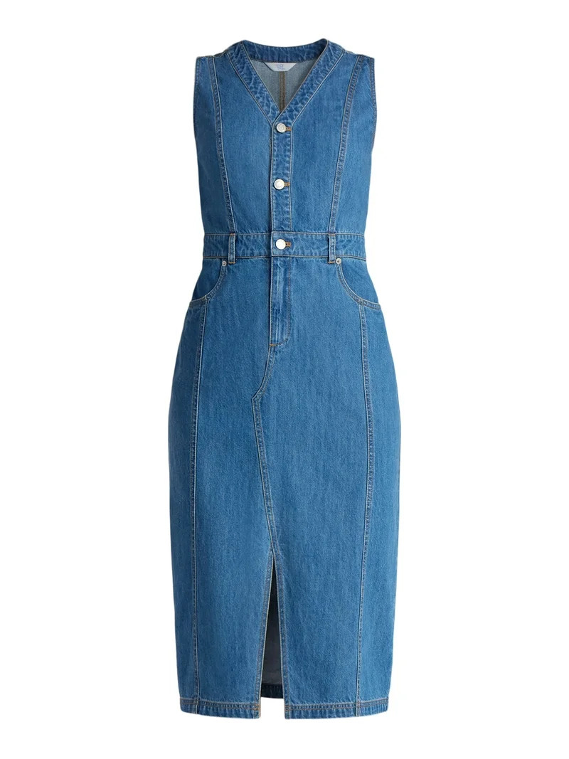 Time and Tru Women’s Sleeveless Midi Denim Shirt Dress, XS-3XL | Walmart (US)