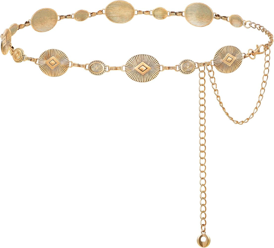 FIORETTO Metal Waist Chain Link Belt for Women Western Cowgirl Boho Turquoise Belts for Dress Jea... | Amazon (US)