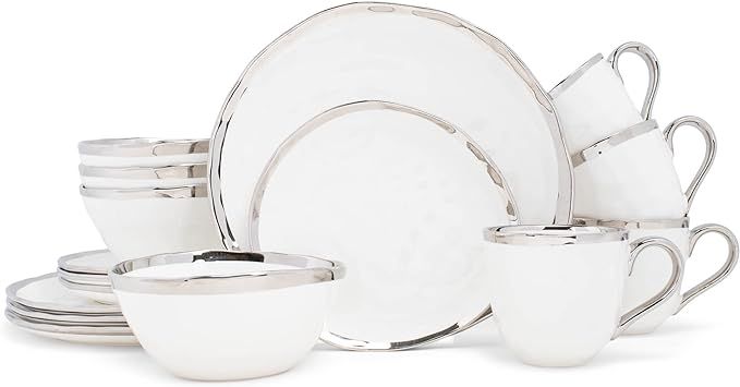 Elanze Designs 16-Piece Metallic Bubble Porcelain Ceramic Dinnerware Set - Service for 4, White S... | Amazon (US)