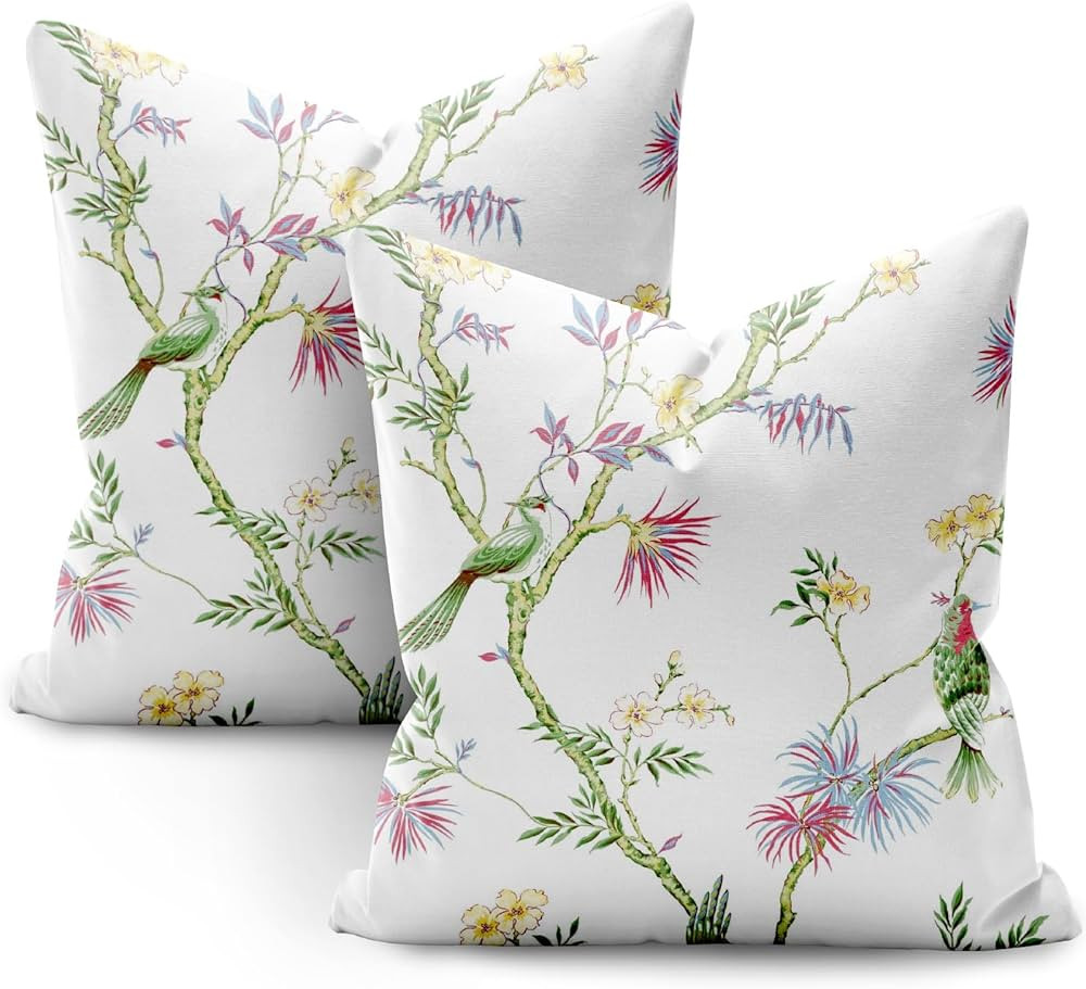 SMF Chinoiserie Pillow Covers 18x18 Set of 2 Modern Flower and Bird Linen Throw Pillows Chinoiser... | Amazon (US)
