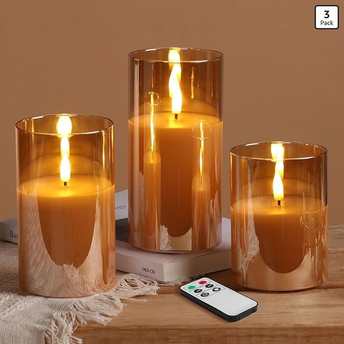 Eywamage Gold Glass Flameless Pillar Candles with Remote, Flickering Christmas LED Candles Batter... | Amazon (US)
