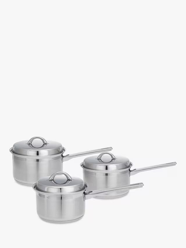 John LewisClassic Stainless Steel Lidded Saucepan Set, 3 Piece | John Lewis (UK)