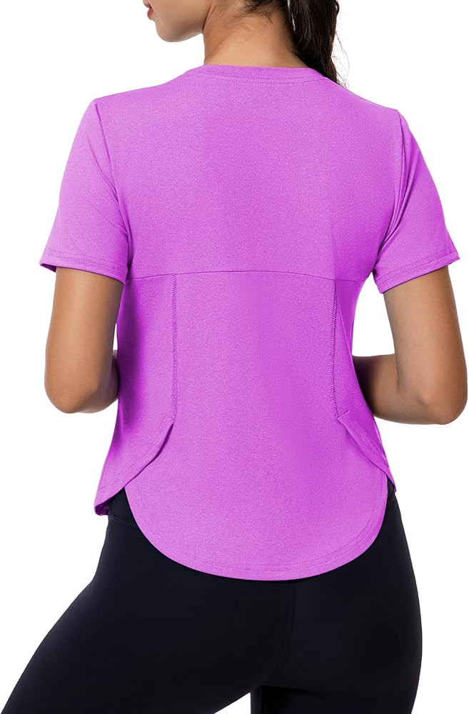 Workout Tops for Women Short Sleeve Side Slit Athletic Shirts Yoga Exercise Gym Running T-Shirts | Amazon (US)