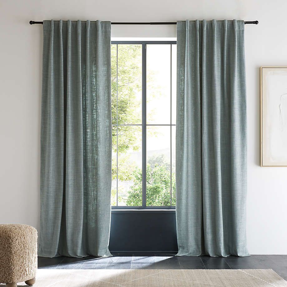 Ashbery Mist Blue Window Curtain Panel 52"x120" + Reviews | Crate & Barrel | Crate & Barrel