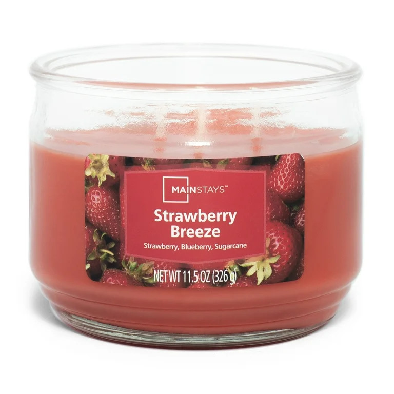 Mainstays Strawberry Breeze Scented Jar Candle 3 Wick , 11.5 oz | Walmart (US)