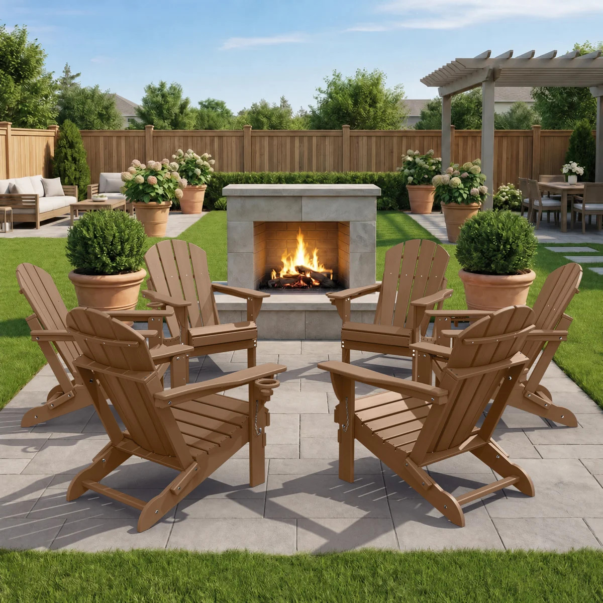 Set Of 6 Folding Adirondack Chairs, Firepit Chairs, Cup Holder, All-Weather HDPE | Wayfair North America