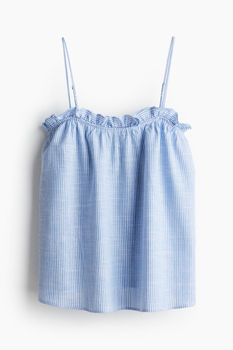 Ruffle-trimmed Camisole Top - Blue/striped - Ladies | H&M US | H&M (US + CA)